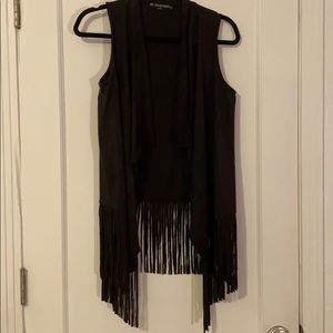 VEST soft black suede fringe vest